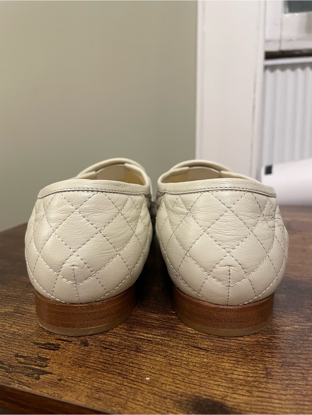 CHANEL Cream Woven Leather Women’s Loafers with Gold Logo - Picture 3 of 8